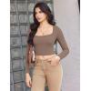 Ekouaer Womens Long Sleeve Square Neck Crop Top Ribbed Slim Fitted Going Out Y2K Tops Casual Basic Shirts Tee(Coffee Grey)