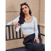 Ekouaer Womens Long Sleeve Square Neck Crop Top Ribbed Slim Fitted Going Out Y2K Tops Casual Basic Shirts Tee(Cool White)