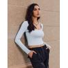 Ekouaer Womens Long Sleeve Square Neck Crop Top Ribbed Slim Fitted Going Out Y2K Tops Casual Basic Shirts Tee(Cool White)