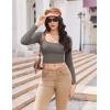 Ekouaer Womens Long Sleeve Square Neck Crop Top Ribbed Slim Fitted Going Out Y2K Tops Casual Basic Shirts Tee(Dark Grey)
