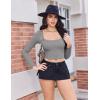Ekouaer Womens Long Sleeve Square Neck Crop Top Ribbed Slim Fitted Going Out Y2K Tops Casual Basic Shirts Tee(Heather Grey)
