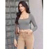Ekouaer Womens Long Sleeve Square Neck Crop Top Ribbed Slim Fitted Going Out Y2K Tops Casual Basic Shirts Tee(Heather Grey)