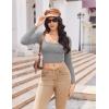 Ekouaer Womens Long Sleeve Square Neck Crop Top Ribbed Slim Fitted Going Out Y2K Tops Casual Basic Shirts Tee(Heather Grey)