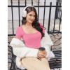 Ekouaer Womens Long Sleeve Square Neck Crop Top Ribbed Slim Fitted Going Out Y2K Tops Casual Basic Shirts Tee(Hot Pink)