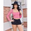 Ekouaer Womens Long Sleeve Square Neck Crop Top Ribbed Slim Fitted Going Out Y2K Tops Casual Basic Shirts Tee(Hot Pink)