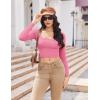 Ekouaer Womens Long Sleeve Square Neck Crop Top Ribbed Slim Fitted Going Out Y2K Tops Casual Basic Shirts Tee(Hot Pink)