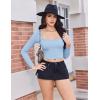 Ekouaer Womens Long Sleeve Square Neck Crop Top Ribbed Slim Fitted Going Out Y2K Tops Casual Basic Shirts Tee(Light Blue)
