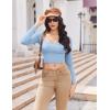 Ekouaer Womens Long Sleeve Square Neck Crop Top Ribbed Slim Fitted Going Out Y2K Tops Casual Basic Shirts Tee(Light Blue)