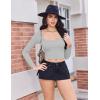 Ekouaer Womens Long Sleeve Square Neck Crop Top Ribbed Slim Fitted Going Out Y2K Tops Casual Basic Shirts Tee(Light Grey)