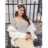 Ekouaer Womens Long Sleeve Square Neck Crop Top Ribbed Slim Fitted Going Out Y2K Tops Casual Basic Shirts Tee(Light Grey)