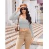 Ekouaer Womens Long Sleeve Square Neck Crop Top Ribbed Slim Fitted Going Out Y2K Tops Casual Basic Shirts Tee(Light Grey)