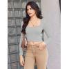 Ekouaer Womens Long Sleeve Square Neck Crop Top Ribbed Slim Fitted Going Out Y2K Tops Casual Basic Shirts Tee(Light Grey)