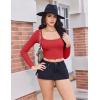 Ekouaer Womens Long Sleeve Square Neck Crop Top Ribbed Slim Fitted Going Out Y2K Tops Casual Basic Shirts Tee(Light Red)