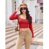 Ekouaer Womens Long Sleeve Square Neck Crop Top Ribbed Slim Fitted Going Out Y2K Tops Casual Basic Shirts Tee(Light Red)