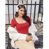 Ekouaer Womens Long Sleeve Square Neck Crop Top Ribbed Slim Fitted Going Out Y2K Tops Casual Basic Shirts Tee(Light Red)