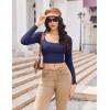 Ekouaer Womens Long Sleeve Square Neck Crop Top Ribbed Slim Fitted Going Out Y2K Tops Casual Basic Shirts Tee(Navy Blue)