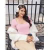 Ekouaer Womens Long Sleeve Square Neck Crop Top Ribbed Slim Fitted Going Out Y2K Tops Casual Basic Shirts Tee(Pink)