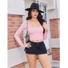Ekouaer Womens Long Sleeve Square Neck Crop Top Ribbed Slim Fitted Going Out Y2K Tops Casual Basic Shirts Tee(Pink)