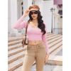 Ekouaer Womens Long Sleeve Square Neck Crop Top Ribbed Slim Fitted Going Out Y2K Tops Casual Basic Shirts Tee(Pink)