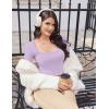 Ekouaer Womens Long Sleeve Square Neck Crop Top Ribbed Slim Fitted Going Out Y2K Tops Casual Basic Shirts Tee(Purple)