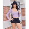 Ekouaer Womens Long Sleeve Square Neck Crop Top Ribbed Slim Fitted Going Out Y2K Tops Casual Basic Shirts Tee(Purple)