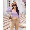 Ekouaer Womens Long Sleeve Square Neck Crop Top Ribbed Slim Fitted Going Out Y2K Tops Casual Basic Shirts Tee(Purple)