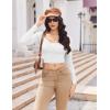 Ekouaer Womens Long Sleeve Square Neck Crop Top Ribbed Slim Fitted Going Out Y2K Tops Casual Basic Shirts Tee(White)