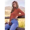 Ekouaer Women’s Mock Turtleneck Long Sleeve Shirts Ribbed Knit Lightweight Pullover Sweater Stretch Fitted Thermal Top(Caramel)