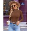 Ekouaer Women’s Mock Turtleneck Long Sleeve Shirts Ribbed Knit Lightweight Pullover Sweater Stretch Fitted Thermal Top(Coffee)