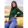 Ekouaer Women’s Mock Turtleneck Long Sleeve Shirts Ribbed Knit Lightweight Pullover Sweater Stretch Fitted Thermal Top(Green)