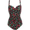 Ekouaer Women’s One Piece Swimsuit Ruched Tummy Control Bathing Suits Vintage Retro Push Up Swimwear(Black Cherry)