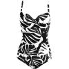 Ekouaer Women’s One Piece Swimsuit Ruched Tummy Control Bathing Suits Vintage Retro Push Up Swimwear(Black Leaves)