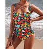 Ekouaer Women’s One Piece Swimsuit Ruched Tummy Control Bathing Suits Vintage Retro Push Up Swimwear(Black Multi Floral)