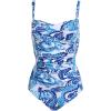 Ekouaer Women’s One Piece Swimsuit Ruched Tummy Control Bathing Suits Vintage Retro Push Up Swimwear(Blue Pattern)