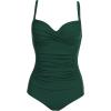 Ekouaer Women’s One Piece Swimsuit Ruched Tummy Control Bathing Suits Vintage Retro Push Up Swimwear(Dark Green)