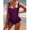 Ekouaer Women’s One Piece Swimsuit Ruched Tummy Control Bathing Suits Vintage Retro Push Up Swimwear(Deep Purple)