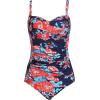 Ekouaer Women’s One Piece Swimsuit Ruched Tummy Control Bathing Suits Vintage Retro Push Up Swimwear(Flower Blue)