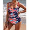 Ekouaer Women’s One Piece Swimsuit Ruched Tummy Control Bathing Suits Vintage Retro Push Up Swimwear(Flower Blue)