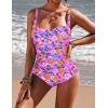 Ekouaer Women’s One Piece Swimsuit Ruched Tummy Control Bathing Suits Vintage Retro Push Up Swimwear(Flower Blue Pink)