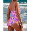 Ekouaer Women’s One Piece Swimsuit Ruched Tummy Control Bathing Suits Vintage Retro Push Up Swimwear(Flower Blue Pink)