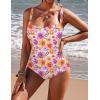 Ekouaer Women’s One Piece Swimsuit Ruched Tummy Control Bathing Suits Vintage Retro Push Up Swimwear(Flower Pink Purple)
