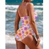 Ekouaer Women’s One Piece Swimsuit Ruched Tummy Control Bathing Suits Vintage Retro Push Up Swimwear(Flower Pink Purple)