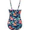 Ekouaer Women’s One Piece Swimsuit Ruched Tummy Control Bathing Suits Vintage Retro Push Up Swimwear(Green Flower Red)