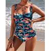 Ekouaer Women’s One Piece Swimsuit Ruched Tummy Control Bathing Suits Vintage Retro Push Up Swimwear(Green Flower Red)