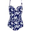 Ekouaer Women’s One Piece Swimsuit Ruched Tummy Control Bathing Suits Vintage Retro Push Up Swimwear(Navy White Leaves)
