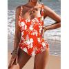 Ekouaer Women’s One Piece Swimsuit Ruched Tummy Control Bathing Suits Vintage Retro Push Up Swimwear(Orange Floral)