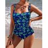 Ekouaer Women’s One Piece Swimsuit Ruched Tummy Control Bathing Suits Vintage Retro Push Up Swimwear(Pat2 Blue Green Cacti)