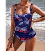 Ekouaer Women’s One Piece Swimsuit Ruched Tummy Control Bathing Suits Vintage Retro Push Up Swimwear(Pat4 Blue White Leaves)