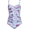 Ekouaer Women’s One Piece Swimsuit Ruched Tummy Control Bathing Suits Vintage Retro Push Up Swimwear(Purple Flower)