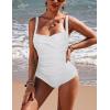 Ekouaer Women’s One Piece Swimsuit Ruched Tummy Control Bathing Suits Vintage Retro Push Up Swimwear(White)